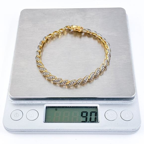 Vintage Sterling Silver 925 Gold Tone Bracelet with Diamond Accent 7.25" - Picture 7 of 7